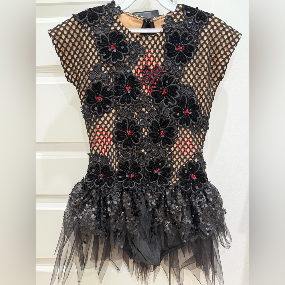 Rhinestoned Black and Nude Leotard